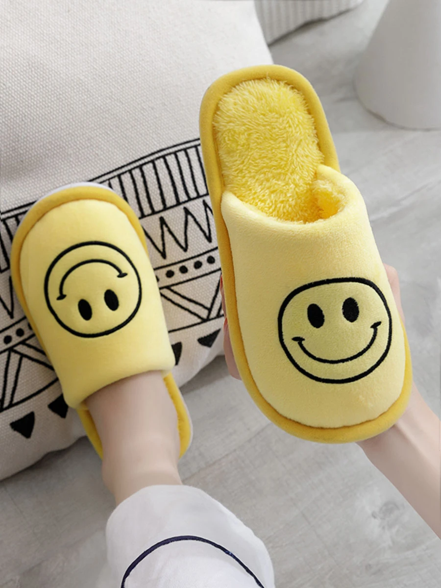 women s slippers on Han Baitan Women S Slippers Cartoon Smiling Face Home Warm Winter Indoor Slippers Couple Slippers Antiskid Design Comfortable Slippers Aliexpress