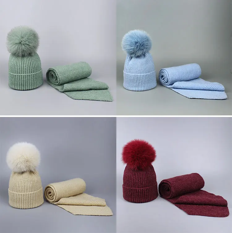 Комплект из двух предметов: шарф, шапка, шапка для женщин и мужчин, одноцветная шапка унисекс, вязаные шапки Skullies, шапка в полоску, осенняя и зимняя теплая