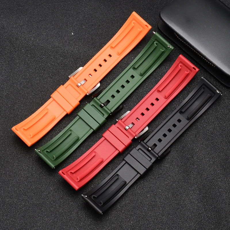 Quality Fluoro Rubber Watch Strap 18mm 20mm 22mm 24mm Sport Watchband Black Green Wristband With Quick Release Spring Bar