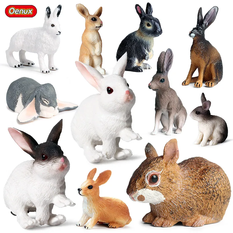 Oenux Lovely Farm Rabbit Bunny Model Action Figure Figurine Wild Desert Cottontail Hare Cute PVC Decoration Education Kid Toy | Игрушки и