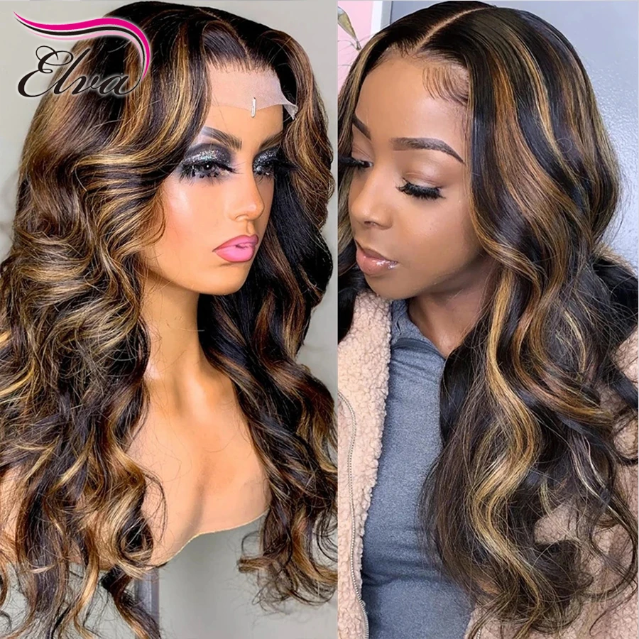 13x6 Lace Front Human Hair Wigs Pre Plucked Wig Baby Hair Bleahched Knots Elva  Hair Wavy Wig 12a Hd Frontal Ombre Highlight Wig - Lace Wigs - AliExpress