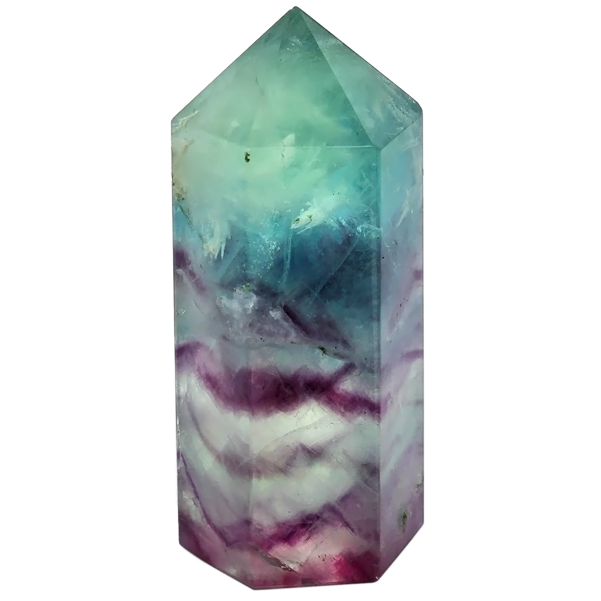 TUMBEELLUWA Healing Fluorite Hexagonal Point Wand Reiki Crystal Stone Treatment Stone For Chakra Balancing Room Decor natural crystal clear quartz gravel irregular polished mineral specimen reiki healing stone aquarium home decoration