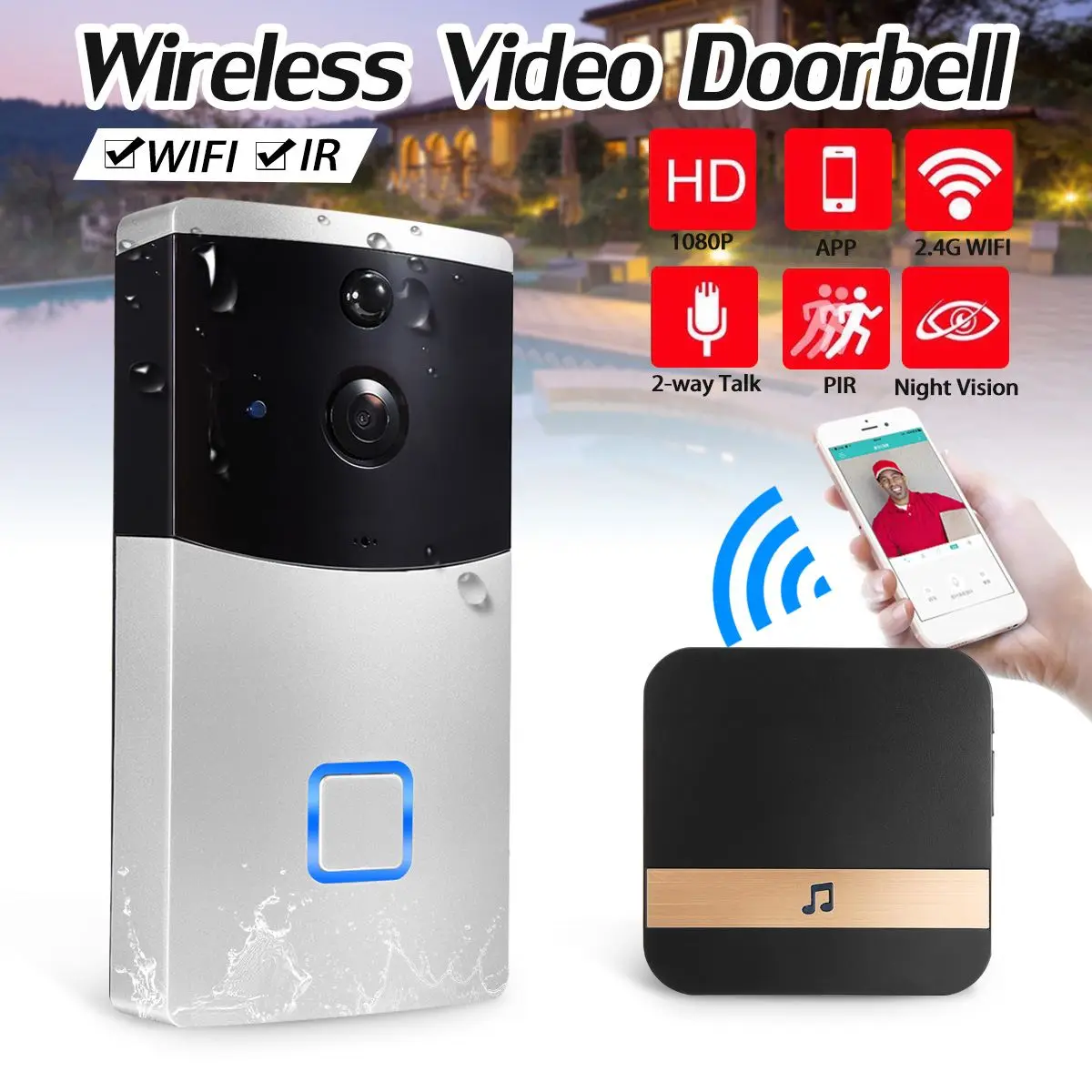 M2 Smart WiFi Video Doorbell Camera Visual Intercom with Chime Night vision IP Door Bell Wireless Home Security Camera