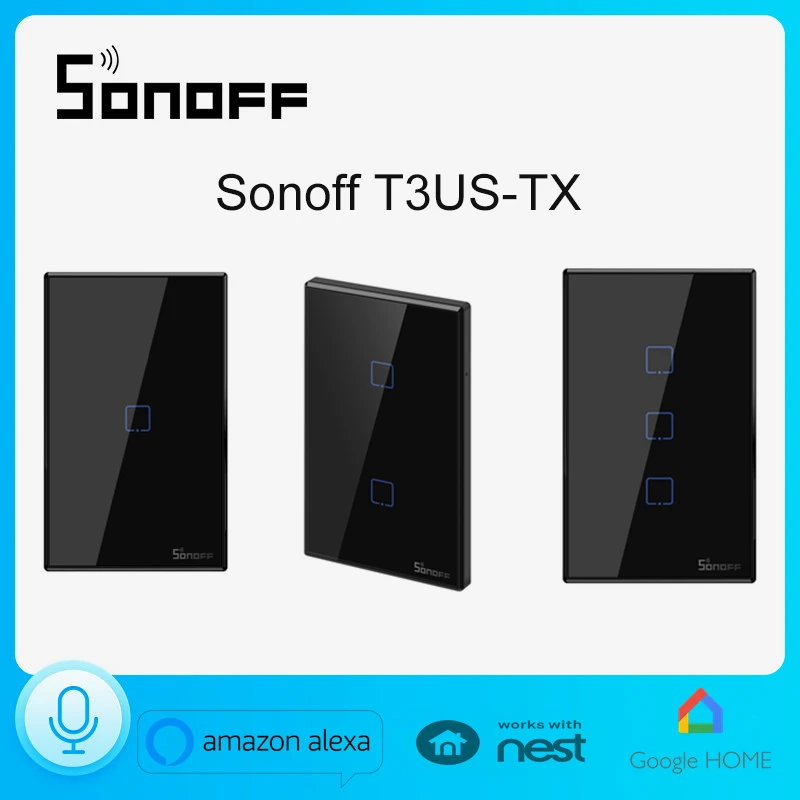

SONOFF T3 US TX SERIES Smart Wifi Touch Wall Light Black Switch With Border 433 RF/Voice/APP Control Works With Alexa Smart Home
