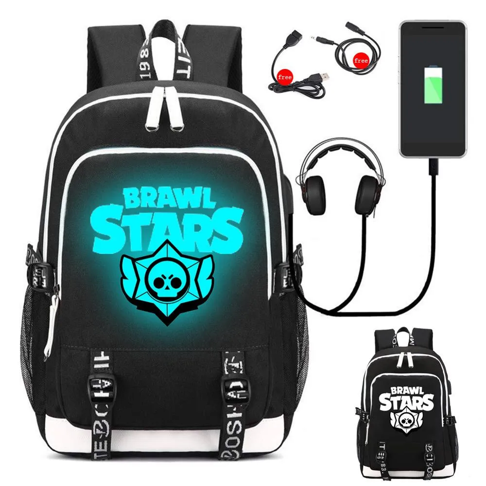 

Brawl Stars Bag Student School Bags Teenage Backpack for Boys Multifunction UBS Girls Luminous Bookbag Waterproof Laptop Bag kan