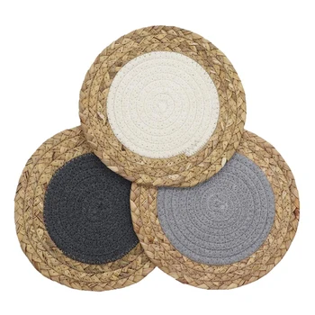 

Kitchen Cotton Round Potholders,Natural Straw Thread Weave Insulation Hot Pads,Braided Mat, Diameter 8 Inches,Set of 3