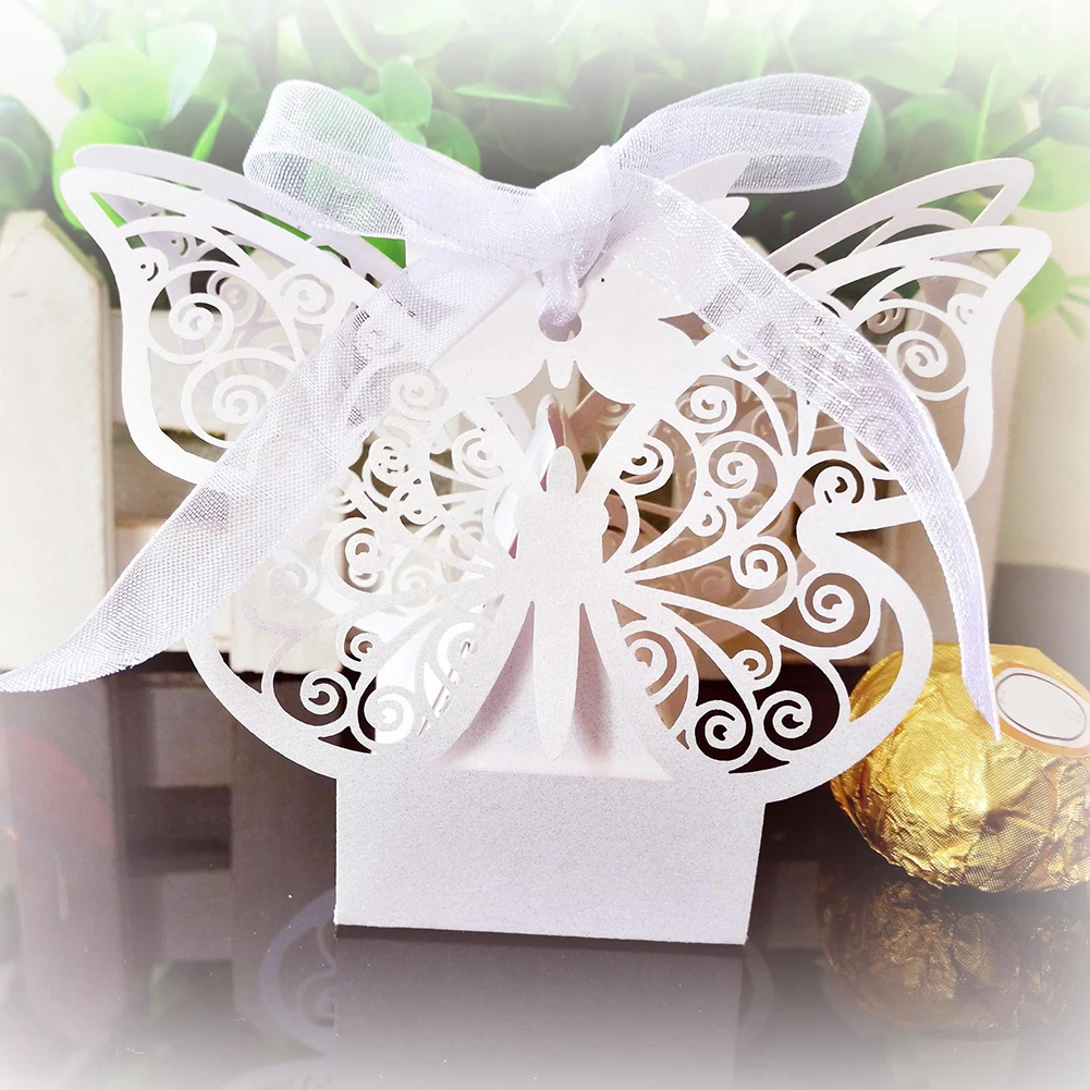

50PCS Exquisite Package Butterfly Shape Candy Box DIY Cookie Party Gift Birthday With Ribbon Portable Carriage Wedding