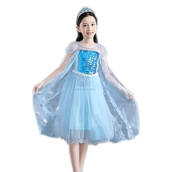 

New Elsa Dress Girls Summer Dress Frozon 2 Princess Elsa Anna Dress Cosplay Costume Dresses For Girl Princess Vestidos Menina
