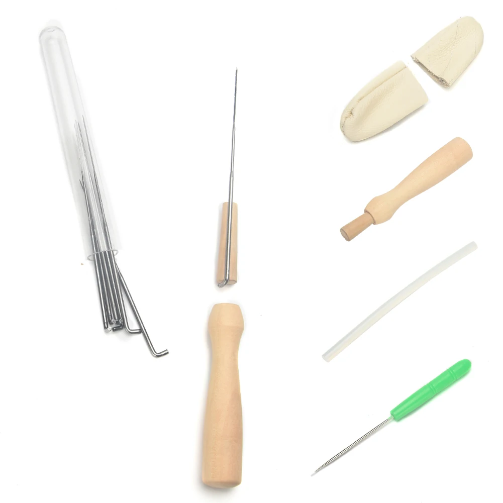 1 Set Needle Felting Tools Sewing Accessory Needles Wooden Handle Foam Pad Knitting Craft Finger Cots Tool DIY Workbox | Дом и сад