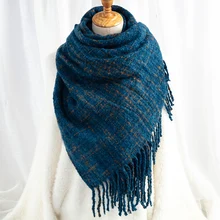 Мода Осень Зима теплые женские шарфы трикотажные темно-синие кашемировые толстые женские шарфы шали и обертывания Пашмины Пончо