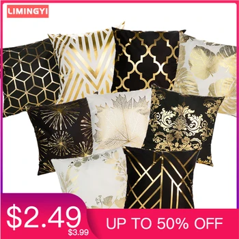 

LIMINGYI Printed Gold Cushion Cover Black and White Gold Pillowcase European Classical Sofa Decoration Pillow Christmas ZT003