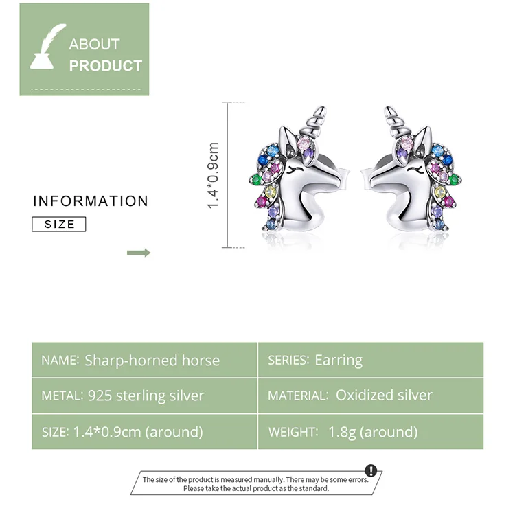925 Sterling Silver Unicorn Pony Earrings for Women