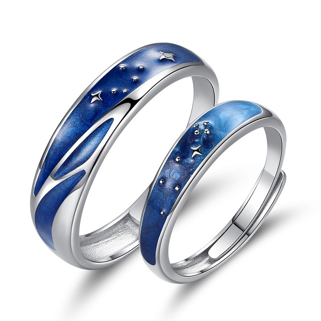 Couple Rings Starry Night Van Gogh Never Fade Couple Rings Sun Moon Women Man Lovers Romantic Promise Art Ring