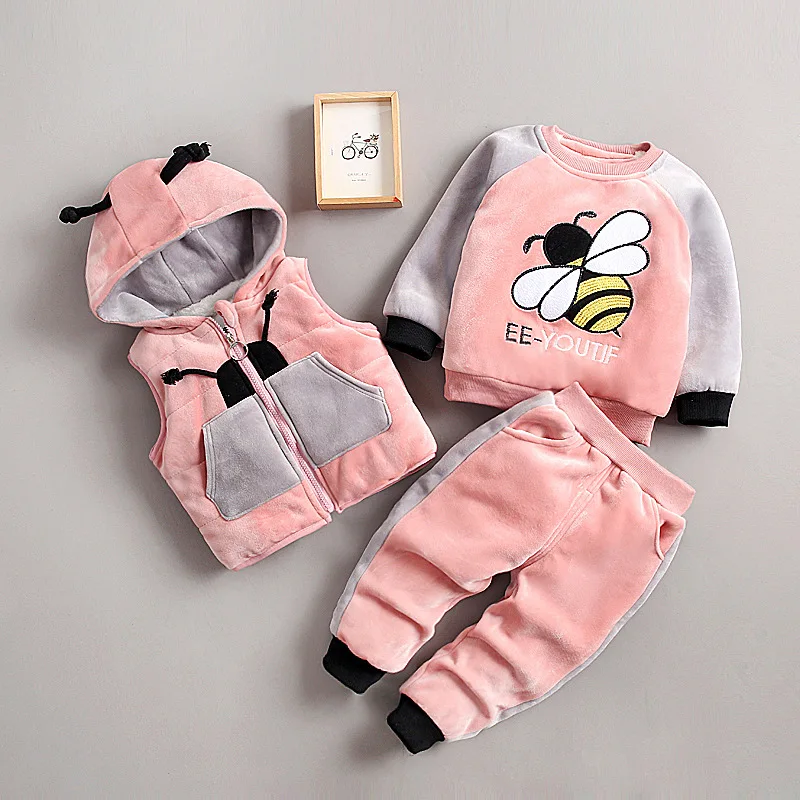 

CHILDREN'S Suit BOY'S Winter Style 2018 New Style Small Bee Korean-style Brushed And Thick GIRL'S Three-piece
