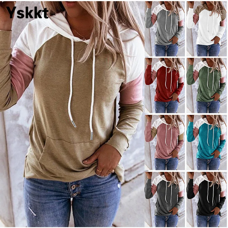 

Sweatshirt Women Patchwork Long Sleeve Pink Tops Streetwear Lightweight Hoodies Autumn Winter Hooded Pullover Shirt Hoodie