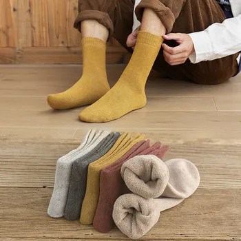 

Winter Autumn Winter Wool Thicken Warm Cutton Basic Solid Colors Socks Rib Loose Stacked Basics Socks Soft Daily