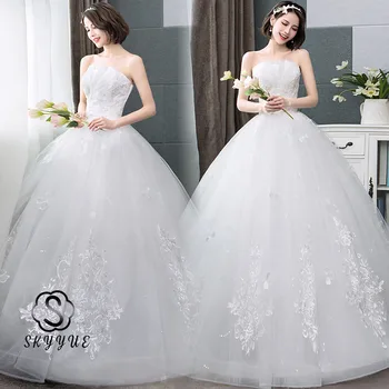 

Skyyue Wedding Gowns FR673 Strapless Appliques Wedding Dress Embroidery Pearls Vestidos De Novia Floor-Length Wedding Dresses