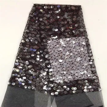 

2019 High Quality Nigerian Tulle Lace Fabrics Latest Lake blue Mesh African big sequins Lace Fabric Bride French Net Lace Fabric