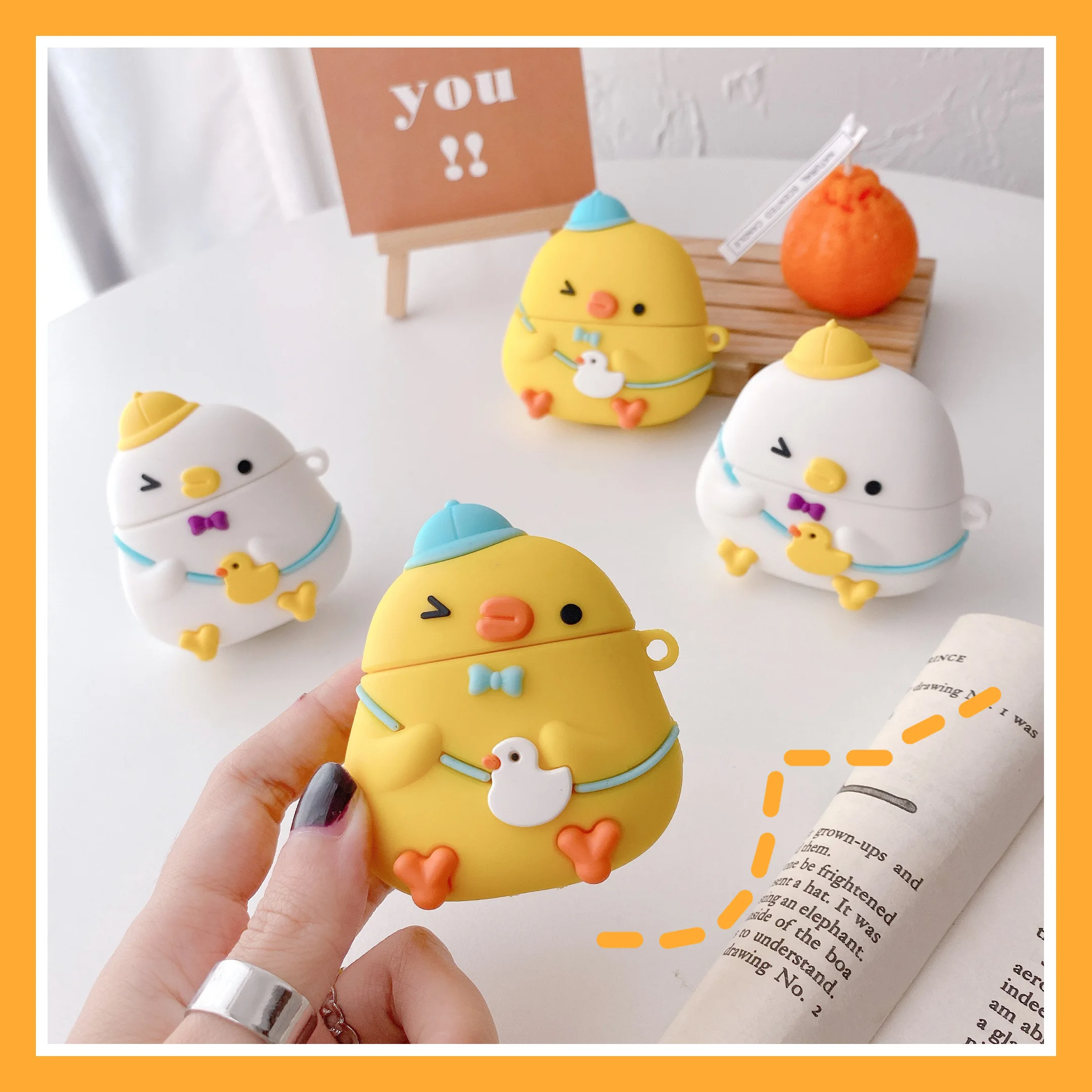 

New Cute Earphone Case for Airpods 2 1 pro Case Funda Cartoon Silicone chick Cover protective Charging case dust guard with Hook