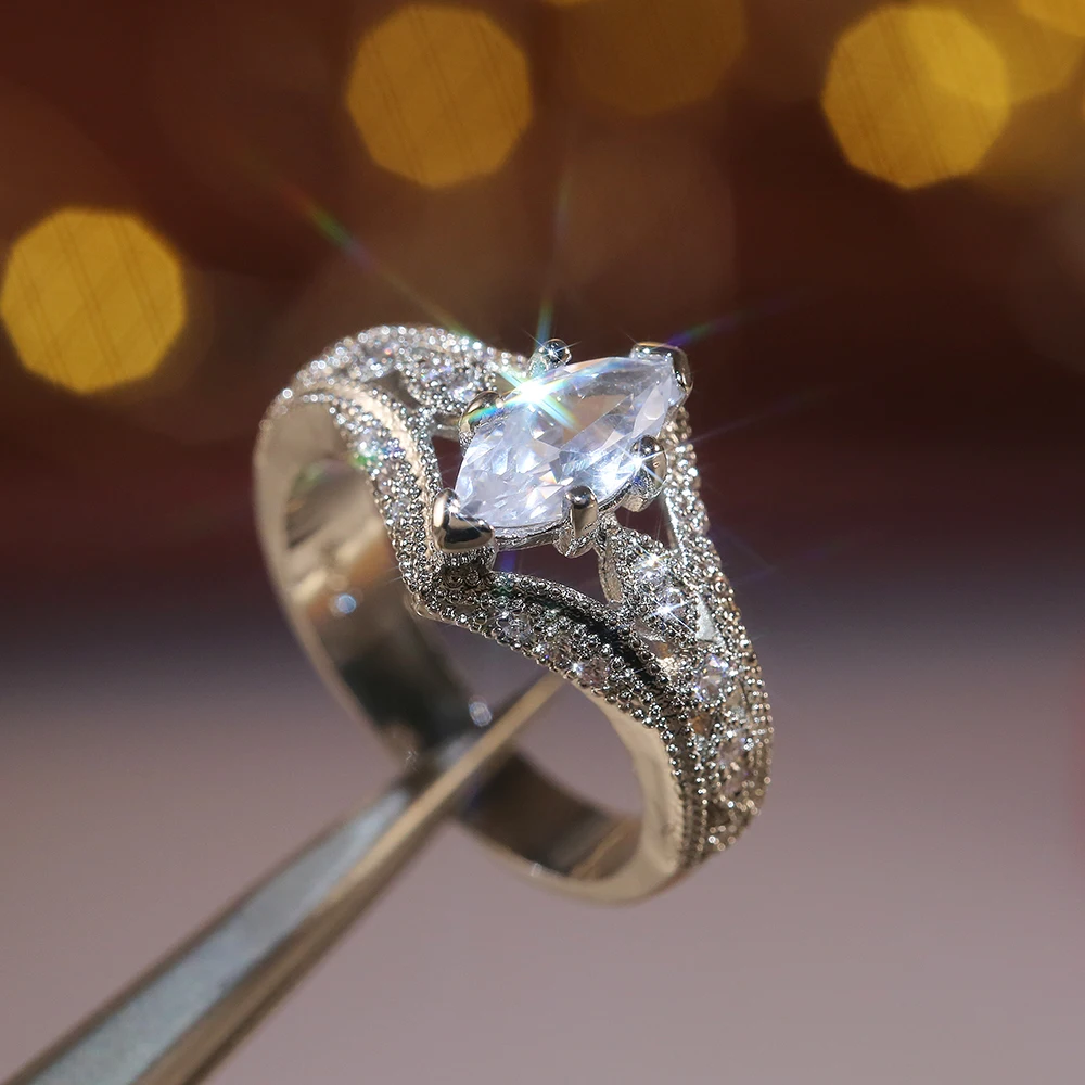 Huitan Crystal Marquise циркон элегантные женские свадебные вечерние кольца серебряного