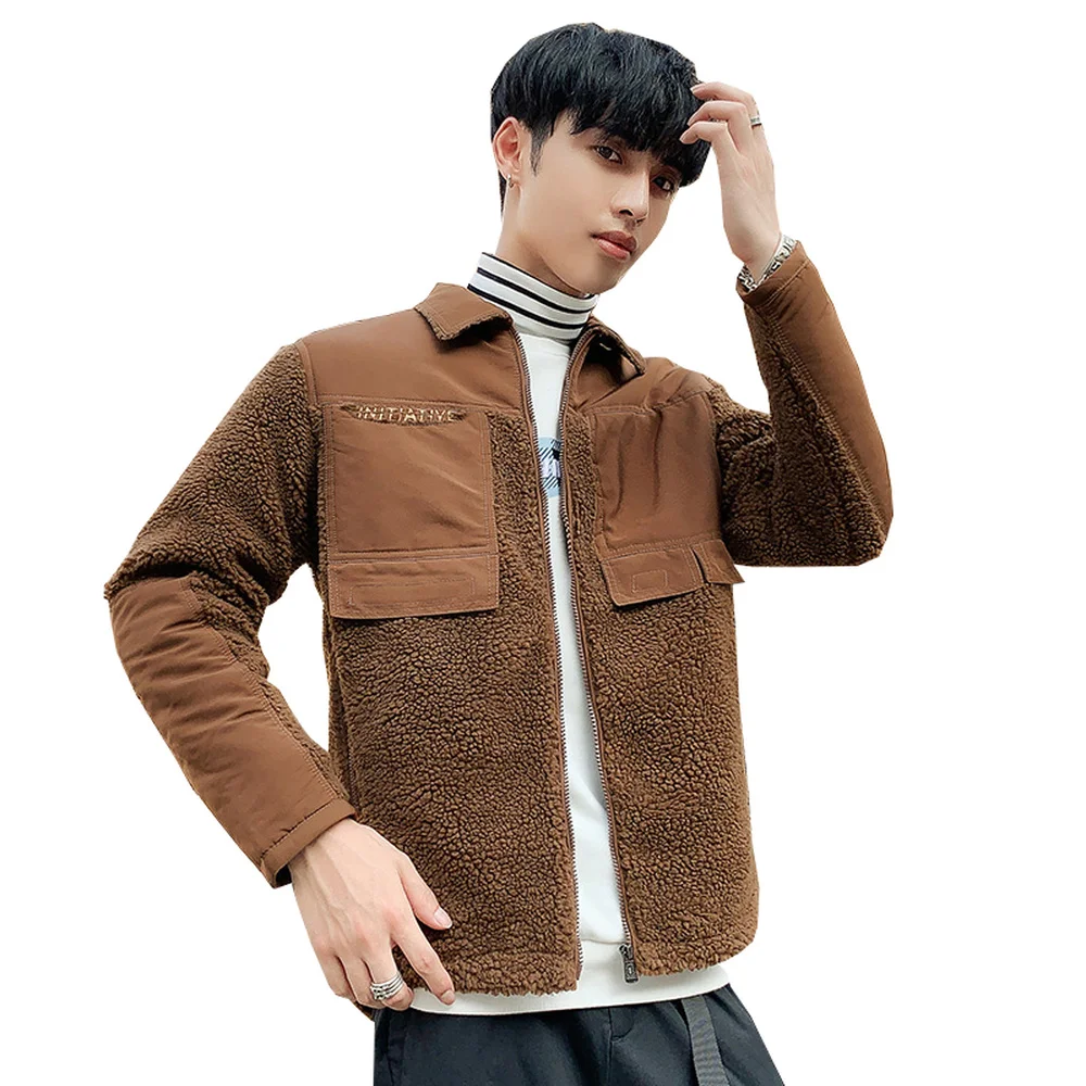 

Men's Jacket Real Fur Coat Men Winter splice Jacket Man Thick Warm handsome Lapel Zipper Wool Jackets and Coats M-4XL