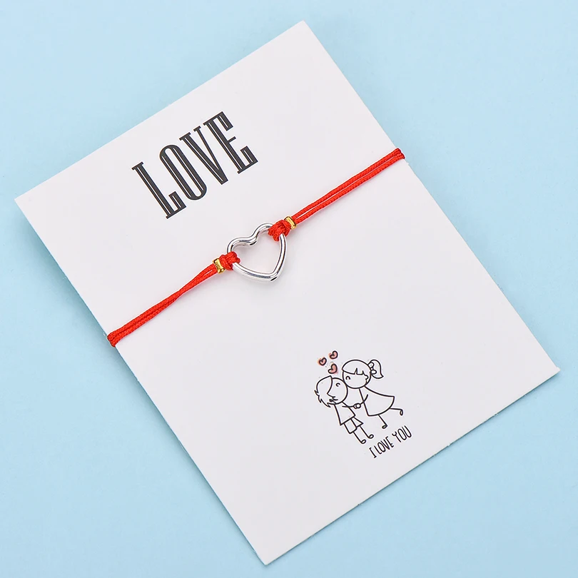 IYOE Wish Card браслеты с сердечком для любви подарок для пары полое сердце многоцветная веревка для женщин и мужчин браслет подарок на день рождения
