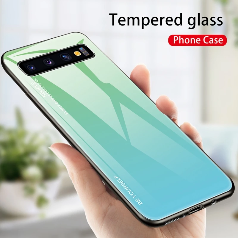 Градиентный чехол для samsung Galaxy S10 5G S10e S8 S9 Plus Note 10 Pro 8 9 Note9 S10+ S8+ S9+ A20e чехол для телефона из закаленного стекла - Color: Green