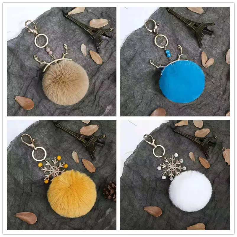

1Pcs Simulation Rabbit Hair Lmitation Water Mane Keychain Snowflake Antlers Colorful For Girl Women Christmas Gifts Dropshipping