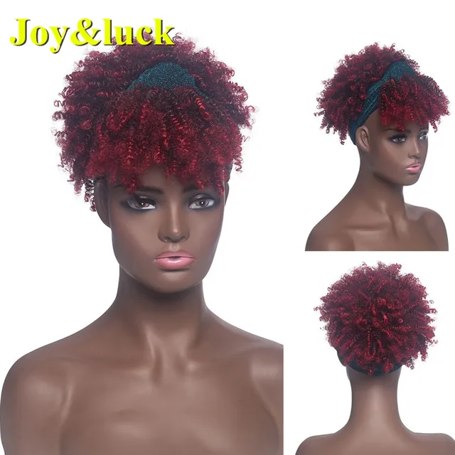Headband Synthetic Wig Short Afro Kinky Curly Hair Wigs For Black Women Fluffy Curls Hairband African Turban Wrap Hair 39