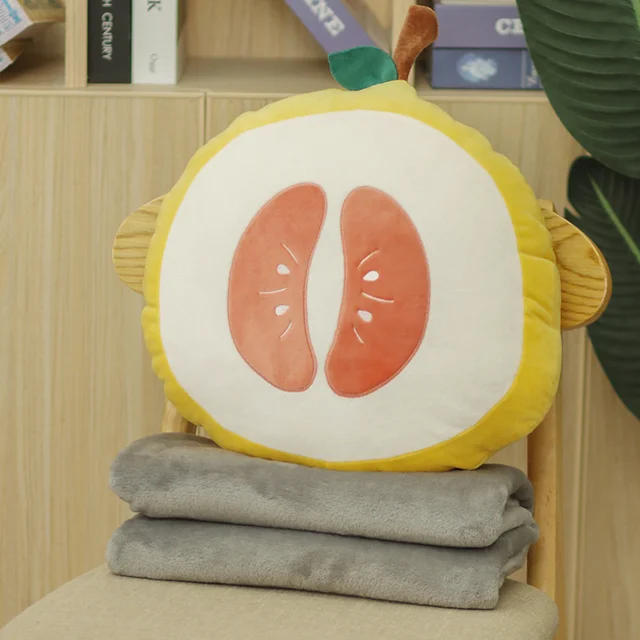 Cartoon 2 In 1 Fruit Series Pillow Flannel Nap Blanket Plush Toy Car Air Conditioner Quilt Soft Cushion Toy Children Girl Gifts