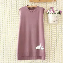 Милый вышитый жилет с кроликом, Женский вязаный жилет с милыми животными, ассиметричный свитер без рукавов, 3 цвета