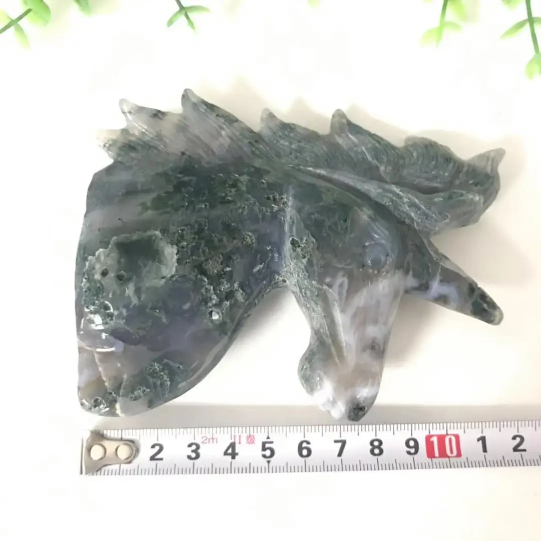High Quality Natural Moss Agate Unicorn Shape Stone Hand Carved For Gift& Home Decor ZJJ
