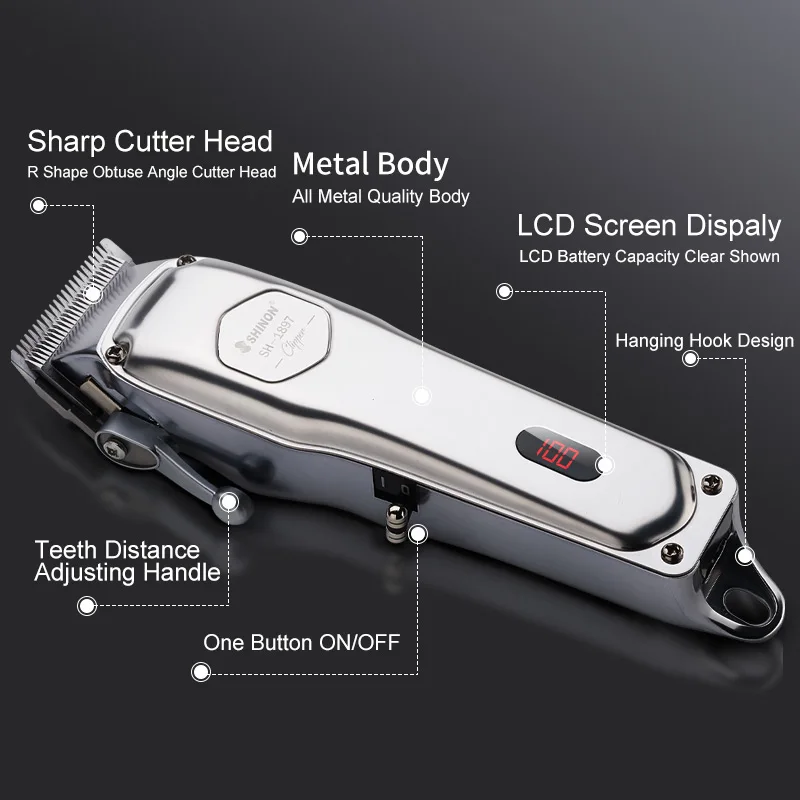 Professional Haircut Rechargeable Hair Clipper Cordless Electric Hair Trimmer Shaver Beard Shaver Machine All Metal
