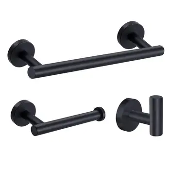 

Matte Black 3-Piece Bathroom Accessories Set Stainless Steel Wall Mount - Includes 12" Towel Bar, Toilet Paper Holder, Robe Hook