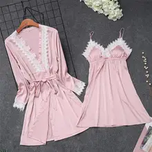 Комплекты ночного белья, женская пижама для сна и отдыха, сексуальный кружевной халат и платье, длинный рукав, ночная рубашка, набор халатов А4