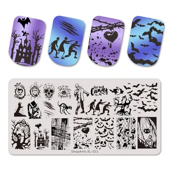 

6*12cm Stainless Steel Nail Stamping Plates Halloween Style Zombie Bat Ghost Image Stencil Nail Art Stencil Template Mold