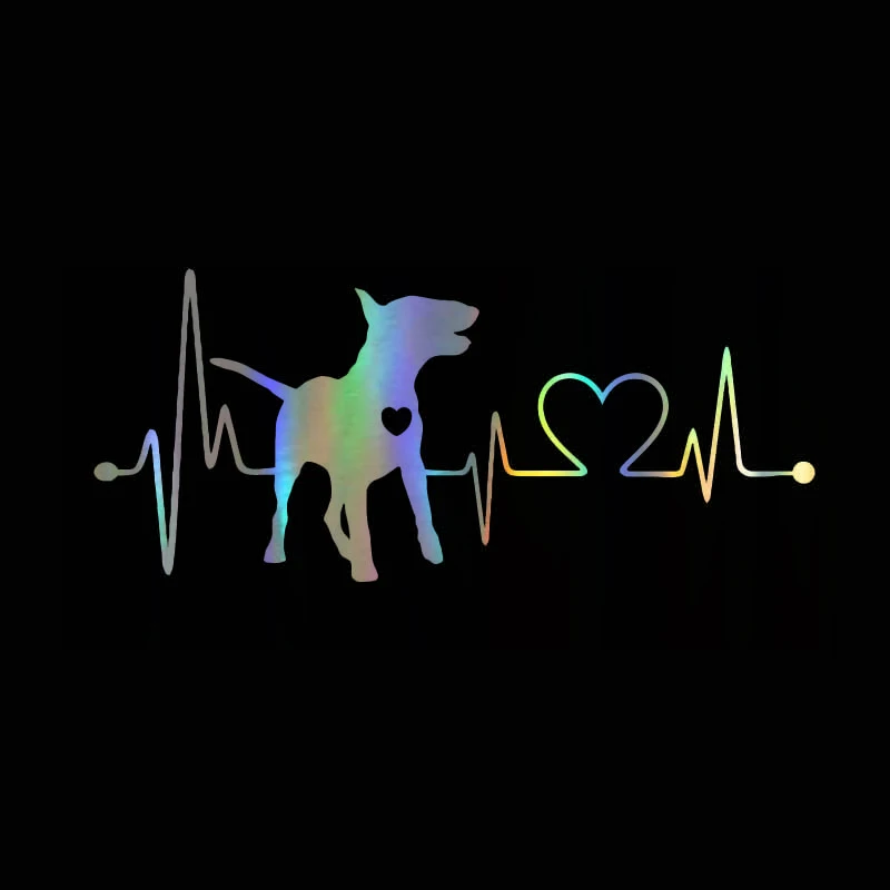 

Reflective Bull Terrier Heartbeat Lifeline Car Sticker Decal Funny Motorcycle Bumper Window Cover Scratch Accessories PVC18*8cm