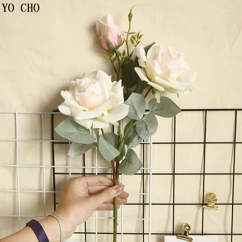 Йо Чо 3 головы шелк Жасмин снег роза искусственные розы филиал Декор Цветок Свадьба дом искусственный цветок для декорирования