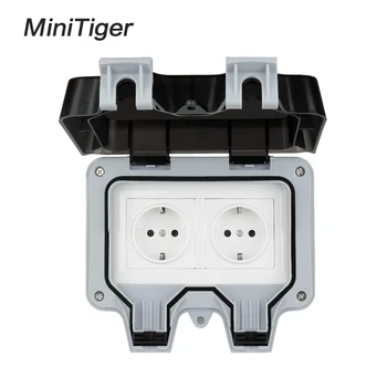 

Minitiger IP66 Weatherproof Waterproof Outdoor Wall Power Socket 16A Double EU Standard Electrical Outlet Grounded AC 110~250V