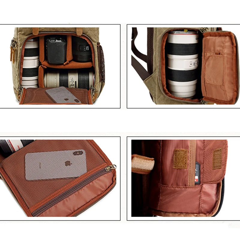 Кожаный рюкзак для камеры, холст DSLR чехол для slr-камеры, рюкзак для ноутбука, водонепроницаемый рюкзак для фотографа