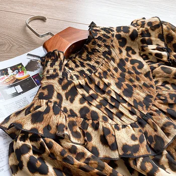 

Women Shirt 2020 New Leopard Shirt Half-High Collar Long Sleeve Shirt