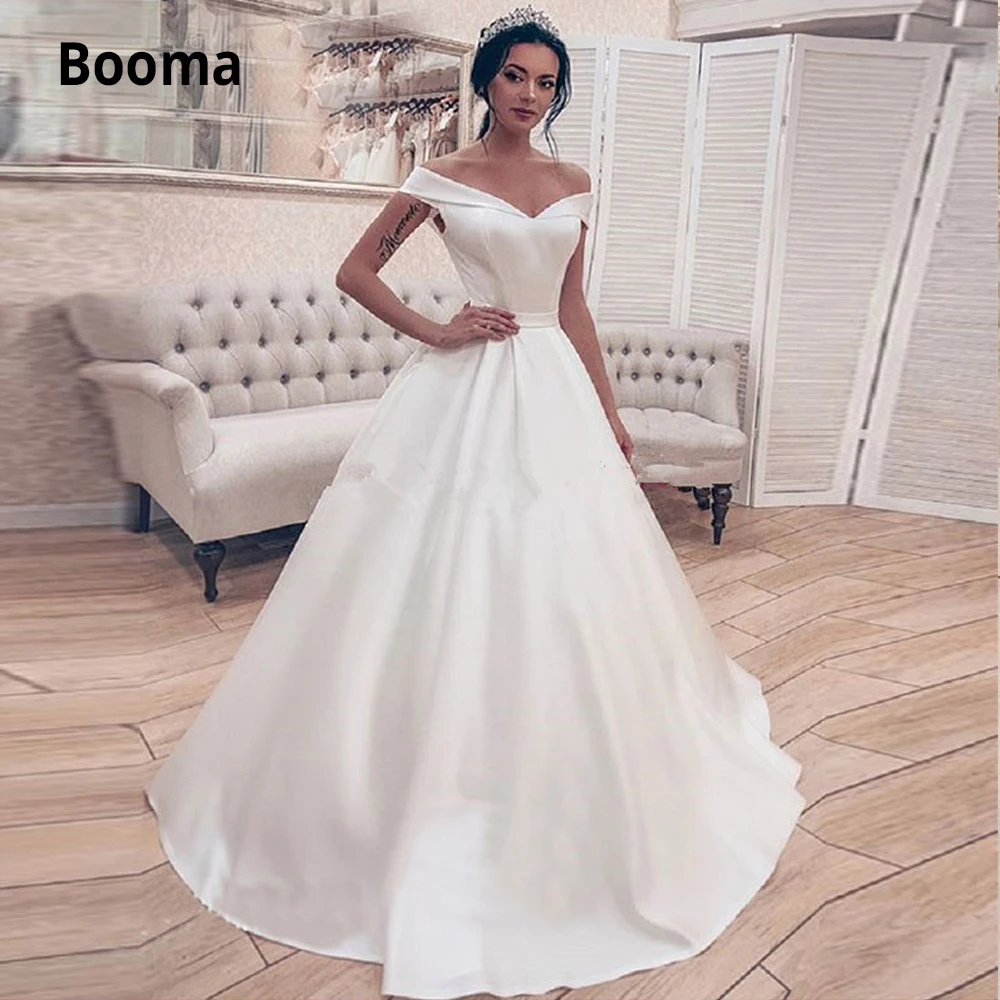 Booma высококачественные атласные свадебные платья с открытыми плечами и