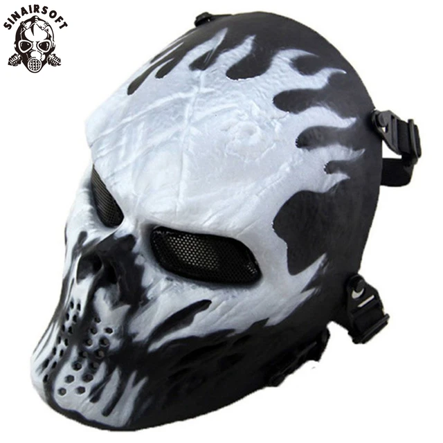 Airsoft Full Face Mesh Mask Skull Tactical Gear Face Protection Adjustable  BB