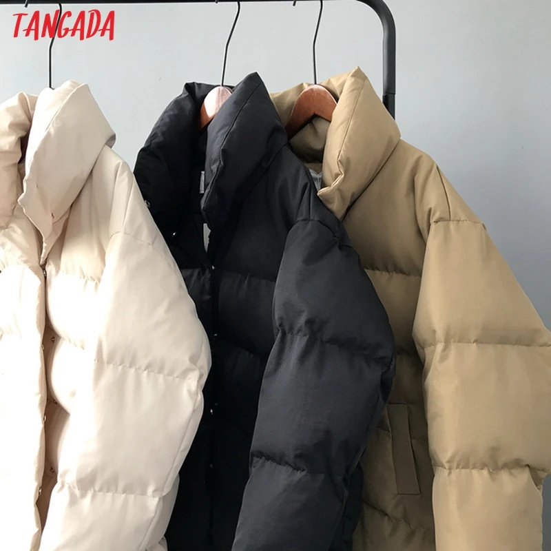 Tangada Women Solid Oversize Long Parkas Thick 2019 Long Sleeve Buttons Pockets Female Warm Winter Coat Korean Fashion ATC02