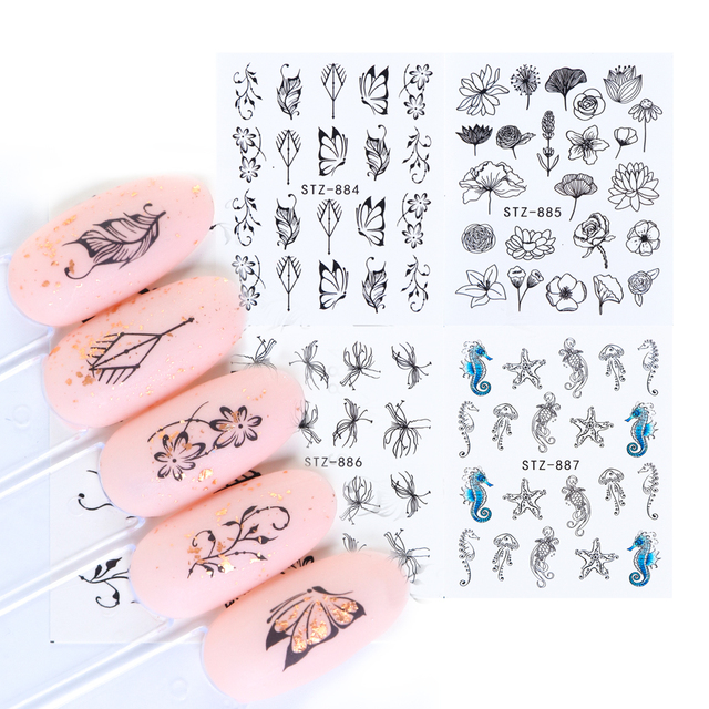Leaf Vine Stickers For Nails Fashion Purple Flowers Water Sliders Butterfly Geometry Nail Art Decals Set LASTZ888-STZ891