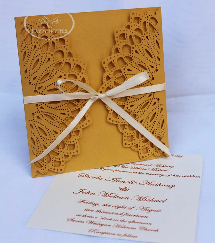 HI3014-03 Gold Brown Hot Sale Laser Cut Invitation Card