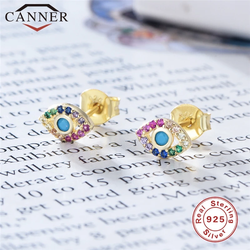 

925 Sterling Silver Devil Eye Earrings for Women Europe and America Rainbow Crystal Stud Earrings Fashion Jewelry Drop Shipping