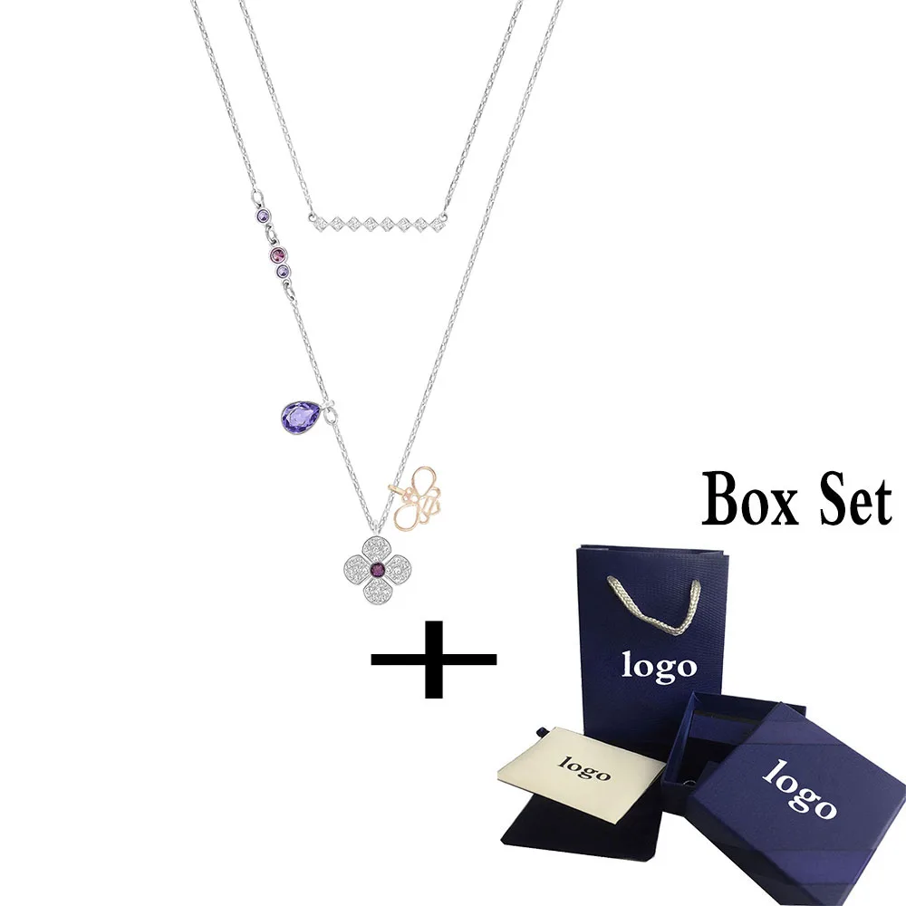 

SWA RO 2019 New Crystal Glowing Clover Necklace Two-in-one Chain Fashion Bee Pattern Women's Romantic Luxury Jewelry Gift