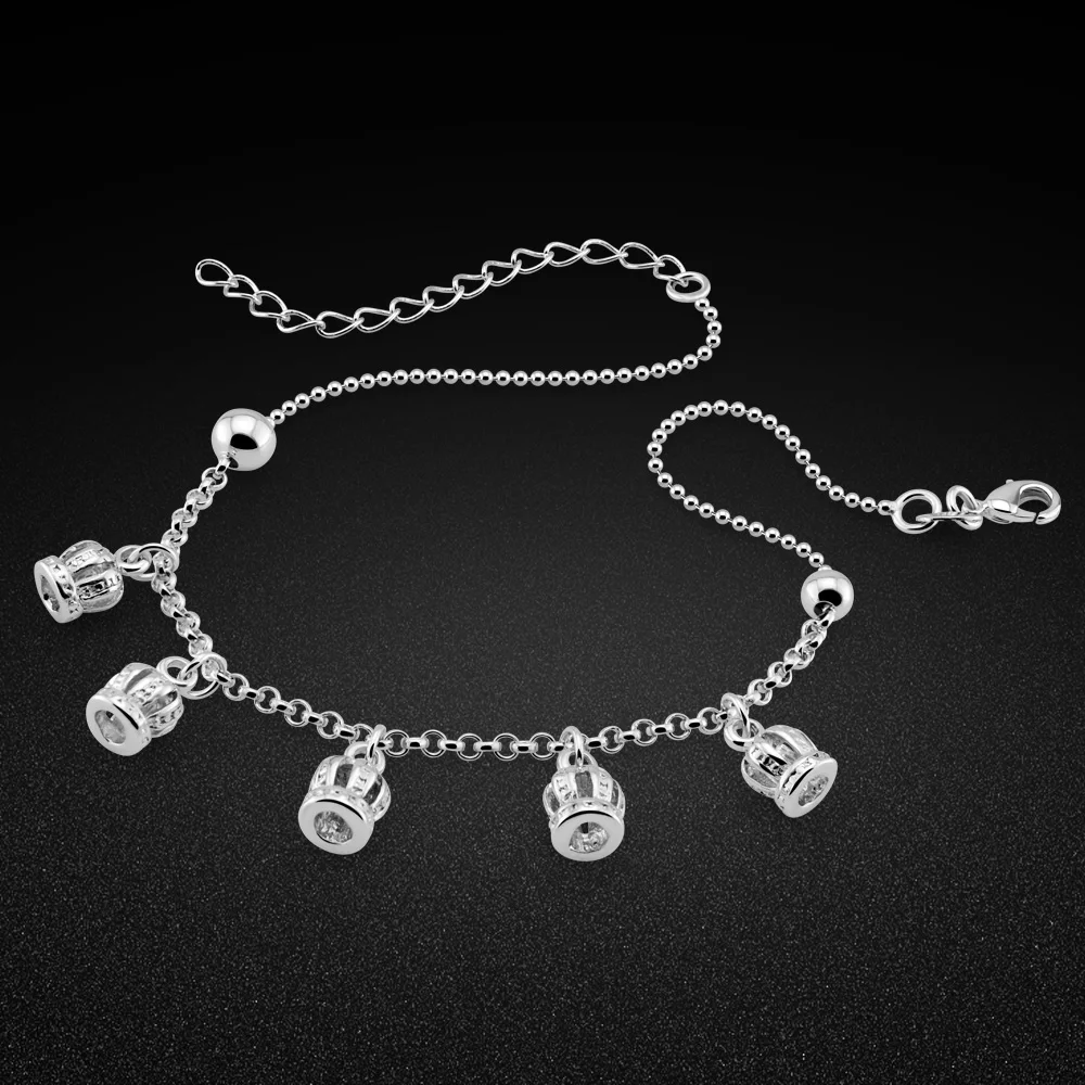 Classic Pure Genuine 925 Sterling Silver Bead Crown Chain Anklet for Women Girls Friends Feet Jewelry Leg Bracelet Barefoot | Украшения и