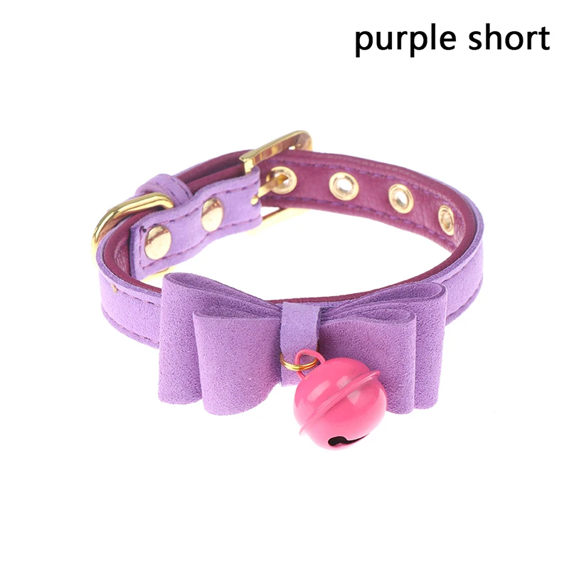 Purple S Регулируемый бант кошка ошейник из искусственной кожи ожерелье с колокольчиками маленькая собака щенок котенок ошейники, аксессуары для животных - Цвет: Purple S